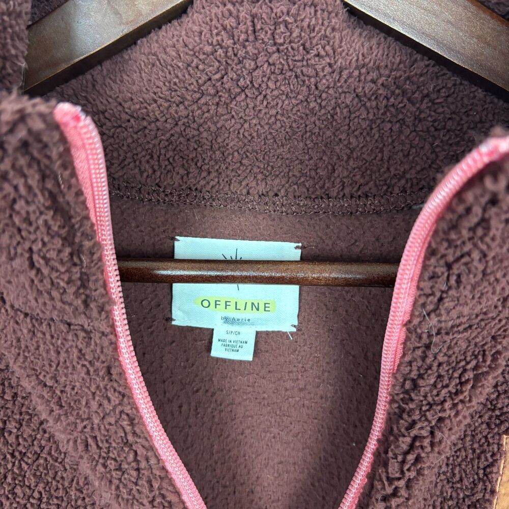 Offline by Aerie Maroon Red Sherpa 1/4 Zip Pullover Women's Small - Picture 4 of 7